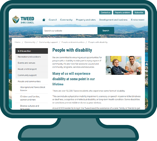 A computer with the Tweed Shire Council website on the screen.
