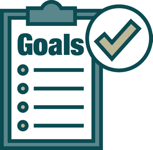 A 'Goals' document with a tick next to it.